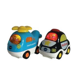 Vtech Go Go Smart Wheels Black Police Car‎ Blue Helicopter Lights Sounds Tested